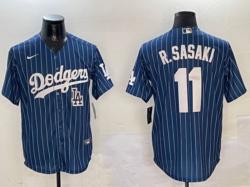 Men Los Angeles Dodgers #11 R.Sasaki Blue Stripe Fashion Game 2025 Nike MLB Jersey style 1